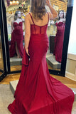 Spaghetti Straps Mermaid Burgundy Long Prom Dress TP1332-Tirdress