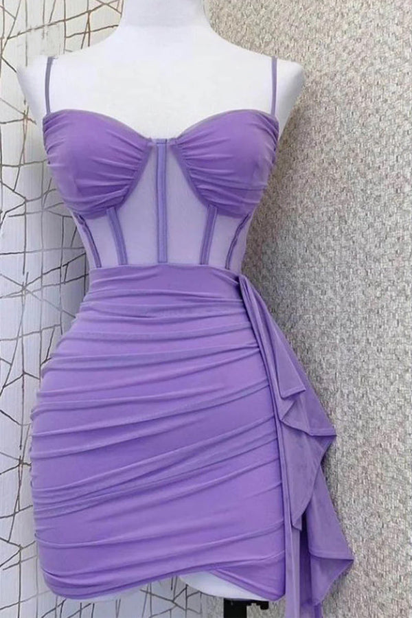 Spaghetti Straps Pleats Cute Homecoming Dress Mini Party Dress TN410-Tirdress