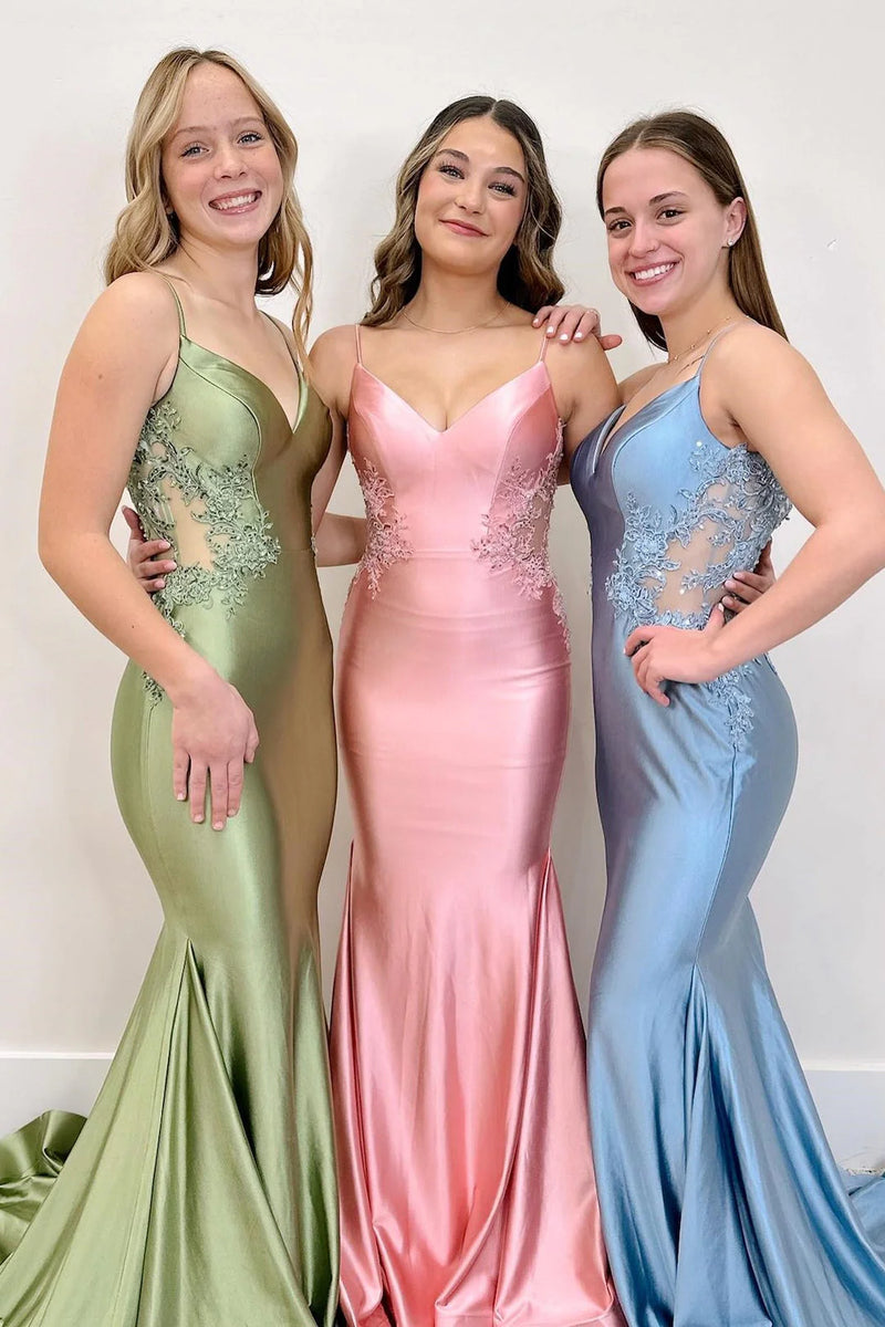 Spaghetti Mermaid Backless Green Strap Trumpet Long Prom Dress TP1366-Tirdresses