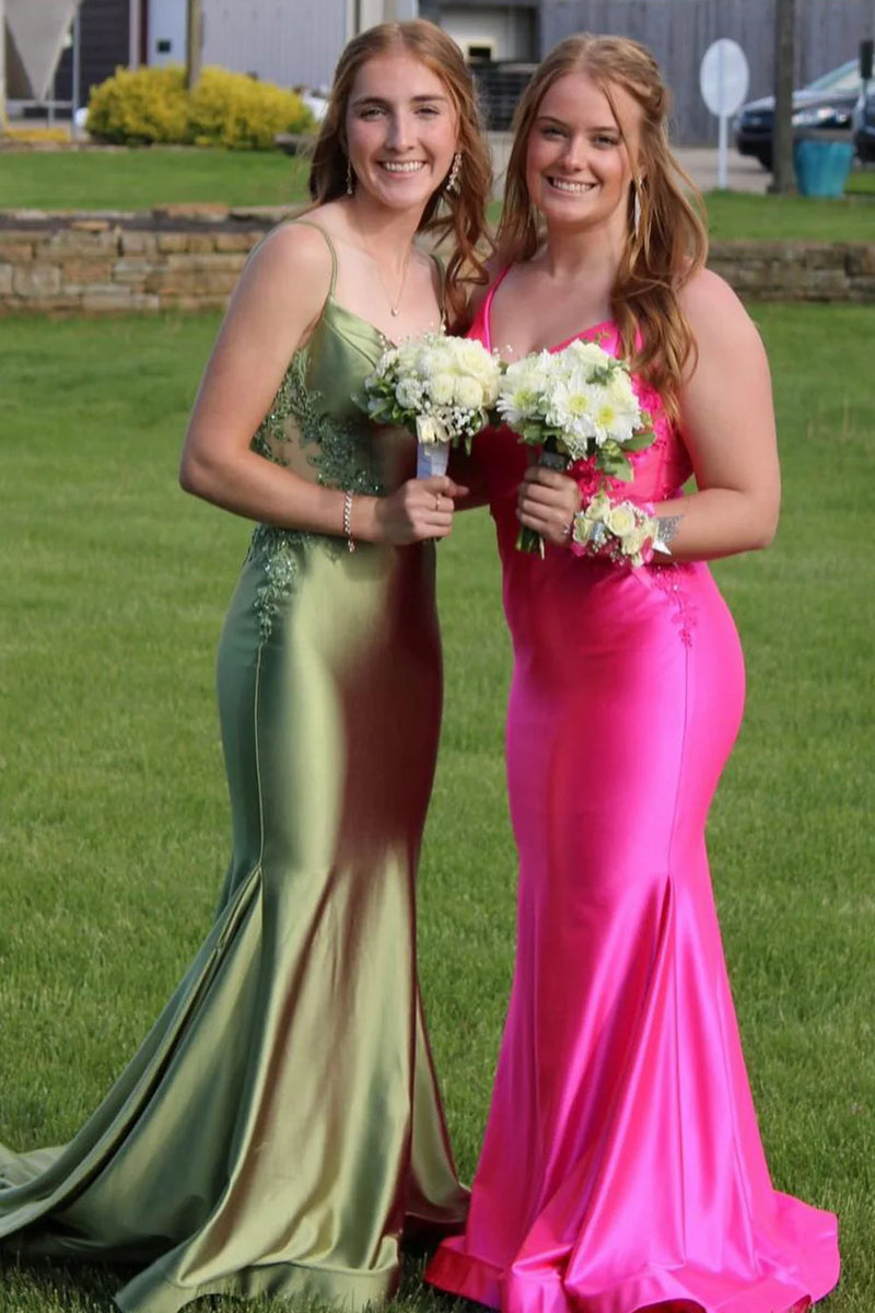 Spaghetti Mermaid Backless Green Strap Trumpet Long Prom Dress TP1366-Tirdresses