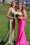 Spaghetti Mermaid Backless Green Strap Trumpet Long Prom Dress TP1366-Tirdresses
