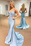 Spaghetti Mermaid Backless Green Strap Trumpet Long Prom Dress TP1366-Tirdresses