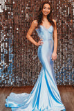 Spaghetti Mermaid Backless Green Strap Trumpet Long Prom Dress TP1366-Tirdresses