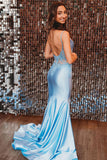 Spaghetti Mermaid Backless Green Strap Trumpet Long Prom Dress TP1366-Tirdresses