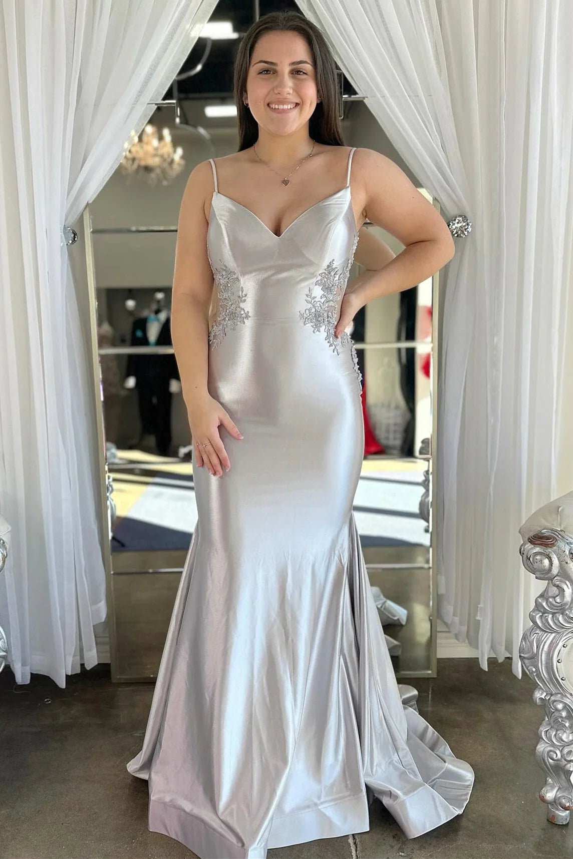 Spaghetti Mermaid Backless Green Strap Trumpet Long Prom Dress TP1366-Tirdresses