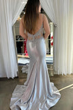 Spaghetti Mermaid Backless Green Strap Trumpet Long Prom Dress TP1366-Tirdresses