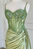 Spaghetti Mermaid Straps Silver Corset Long Prom Dress TP1370-Tirdress