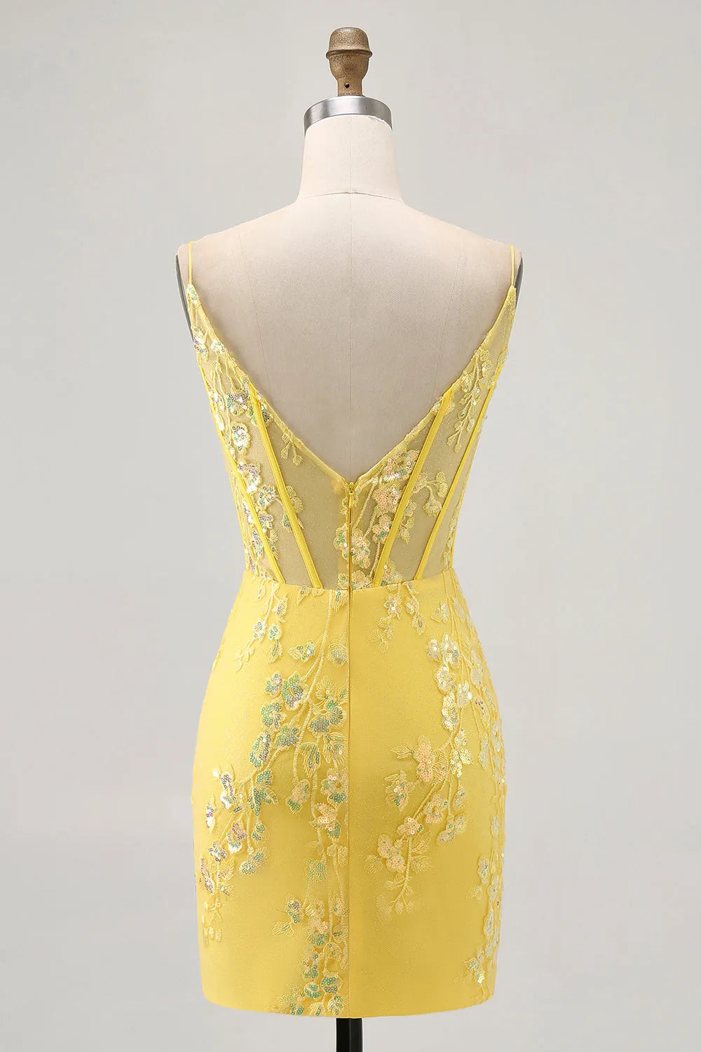 Sparkly Corset Tight Short Floral Yellow Homecoming Dress Party Dress-Tirdress