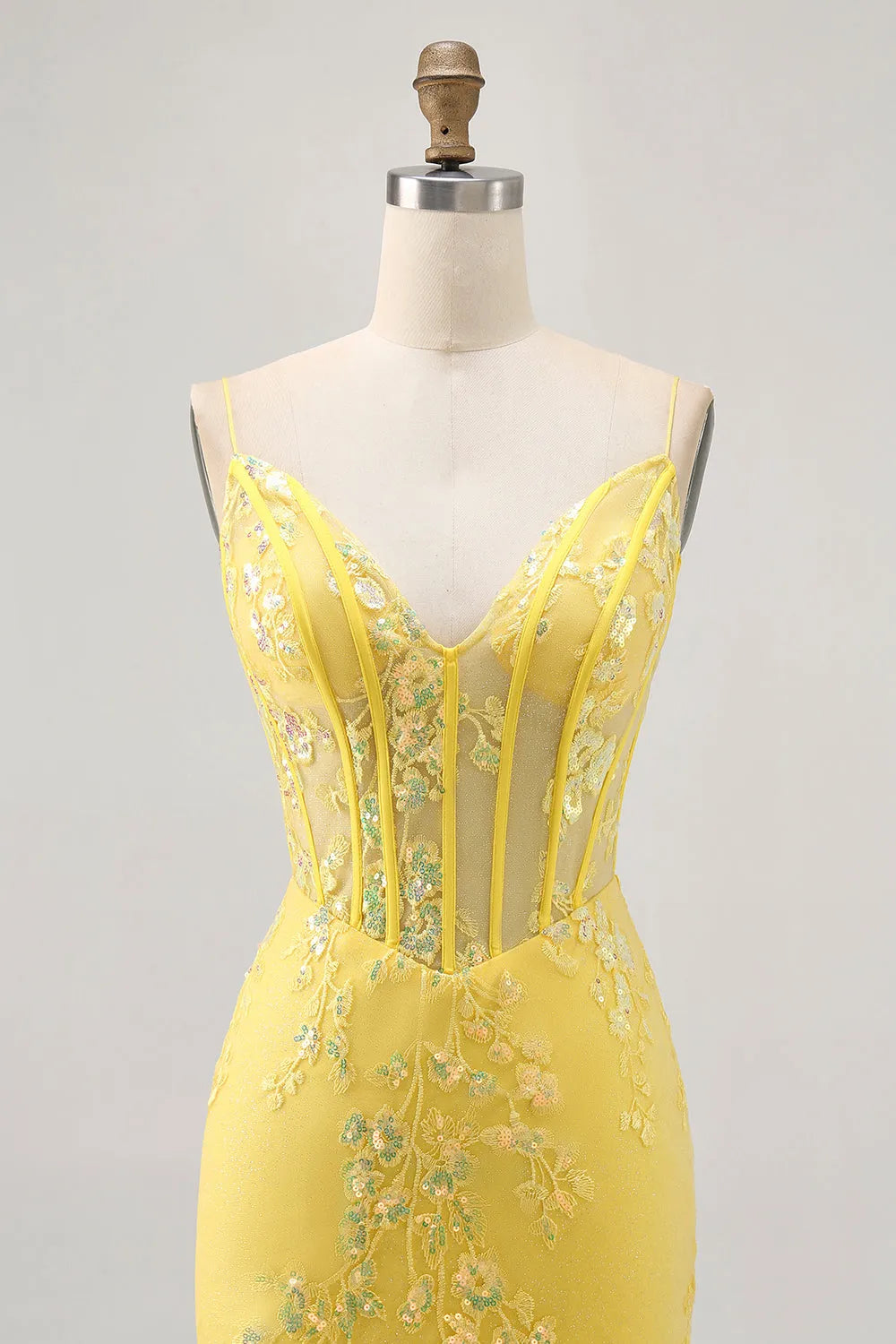 Sparkly Corset Tight Short Floral Yellow Homecoming Dress Party Dress-Tirdress