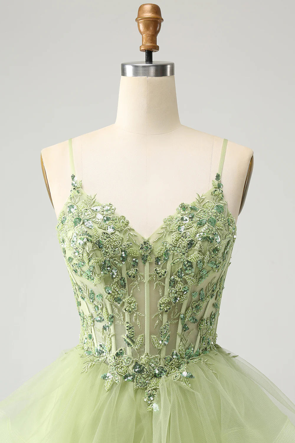 Sparkly Light Green Corset Short Homecoming Dress with Appliques-Tirdress
