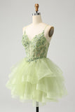Sparkly Light Green Corset Short Homecoming Dress with Appliques-Tirdress