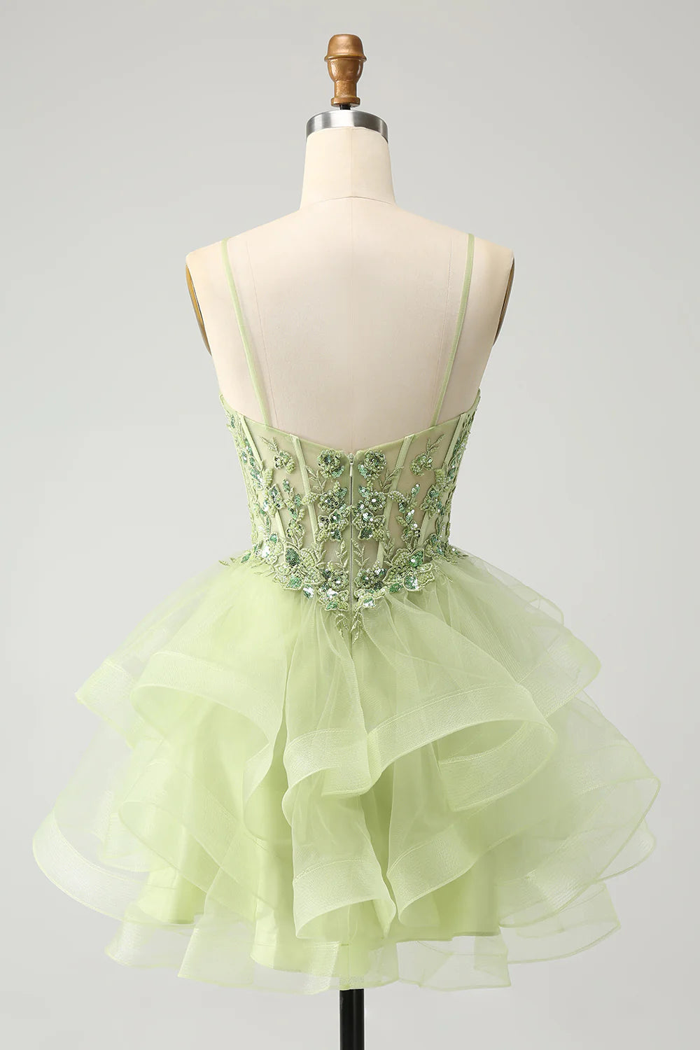 Sparkly Light Green Corset Short Homecoming Dress with Appliques-Tirdress