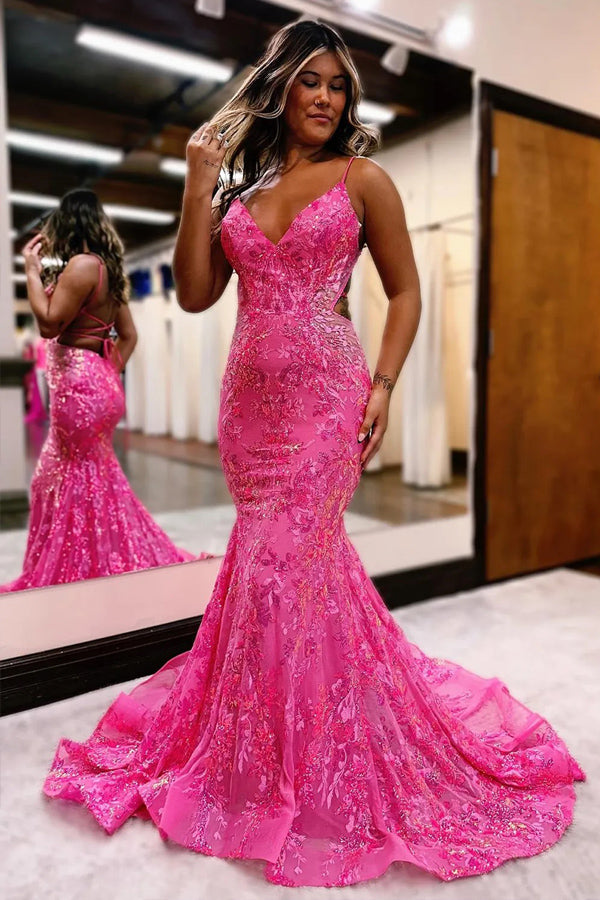 Sparkly Mermaid Spaghetti Straps Blue Prom Dress Formal Dress TP1415-Tirdress