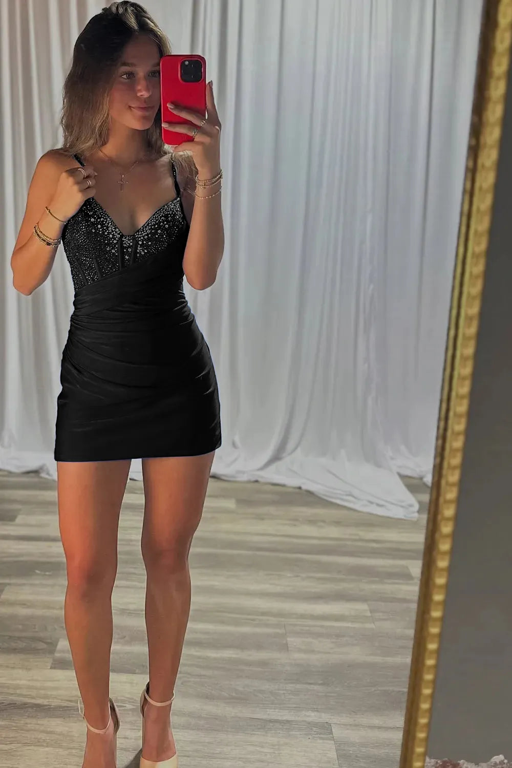 Sparkly Royal Blue Bodycon V Neck Short Corset Homecoming Dress-Tirdress