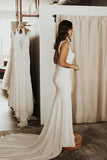 Square Neck Simple Wedding Dresses with Sweep Train TN396-Tirdress