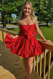 Strapless Pink A-line Short Homecoming Dress with Bow HD0209-Tirdress
