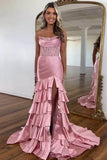 Strapless Corset Pink Prom Dress Party Dress with Ruffle Skirt TP1393