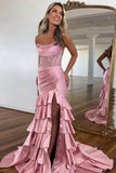 Strapless Corset Pink Prom Dress Party Dress with Ruffle Skirt TP1393