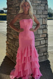 Strapless Ruffle Mermaid Light Blue Prom Dress With Split TP1334-Tirdress