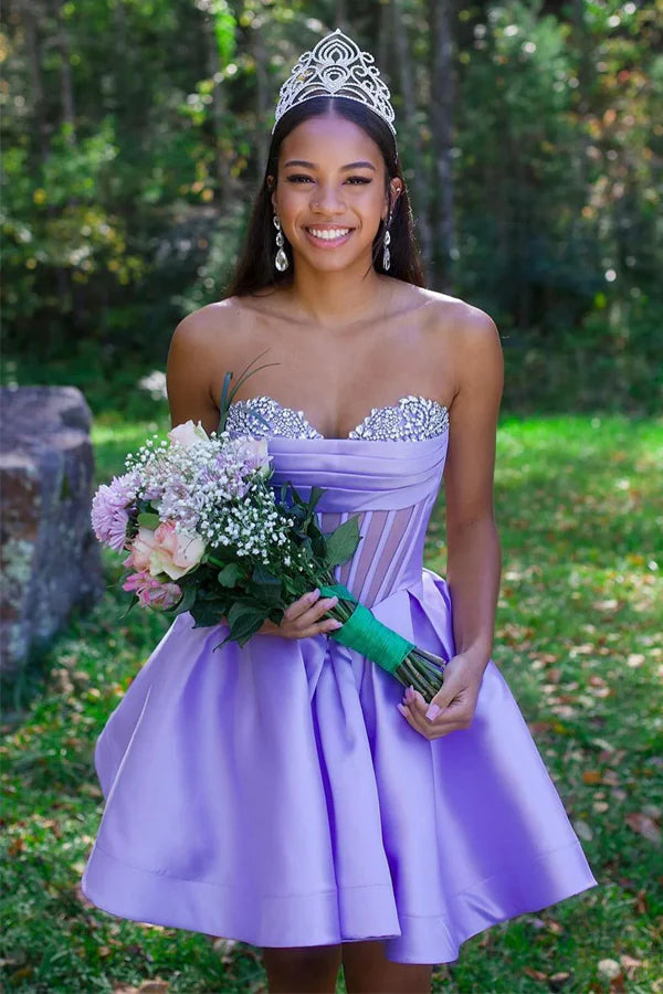 Strapless Sheer Corset Bodice Lavender Homecoming Dress TN426-Tirdress