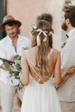 Straps  V-Neck A-Line Chiffon Long Wedding Dresses with Appliques TD002-Tirdress