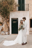 Straps  V-Neck A-Line Chiffon Long Wedding Dresses with Appliques TD002-Tirdress