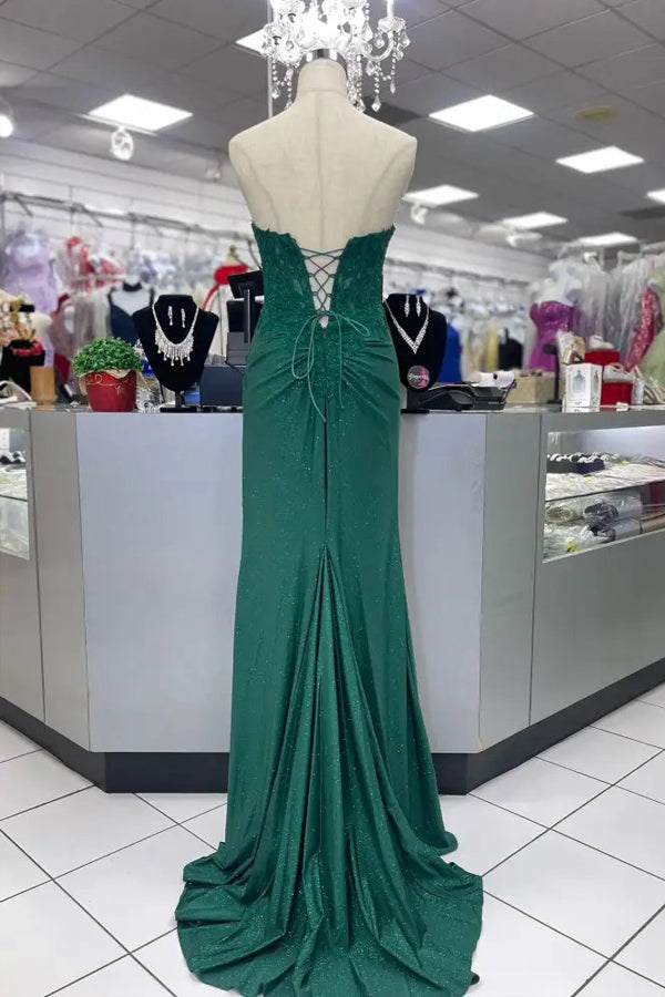 Sweetheart Applique Mermaid Green Prom Dress with Slit TP1327-Tirdress