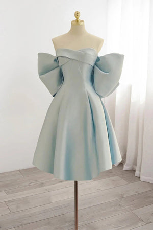 Sweetheart Neck Satin Blue Homecoming Dress Short Prom Dress-Tirdress