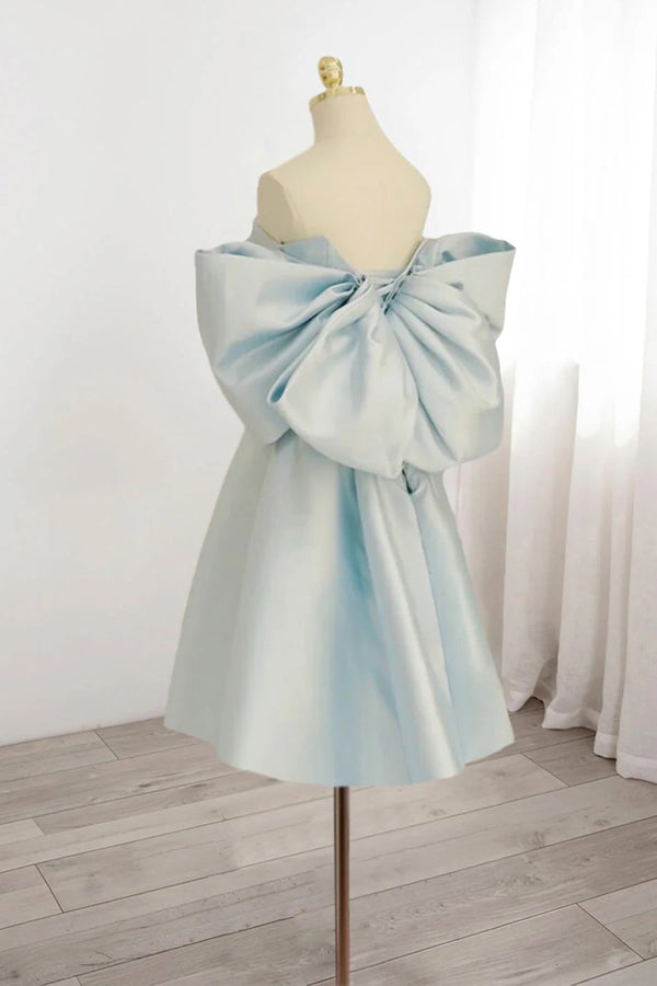 Sweetheart Neck Satin Blue Homecoming Dress Short Prom Dress-Tirdress
