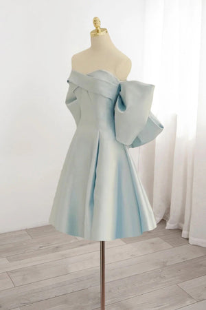 Sweetheart Neck Satin Blue Homecoming Dress Short Prom Dress-Tirdress