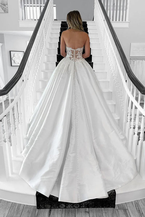 Sweetheart Satin Strapless Elegant Wedding Dress with Appliques TD0013-Tirdress