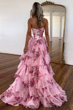 Sweetheart Blue Floral Print Ruffle Prom Dress with Slit TP1408-Tirdress