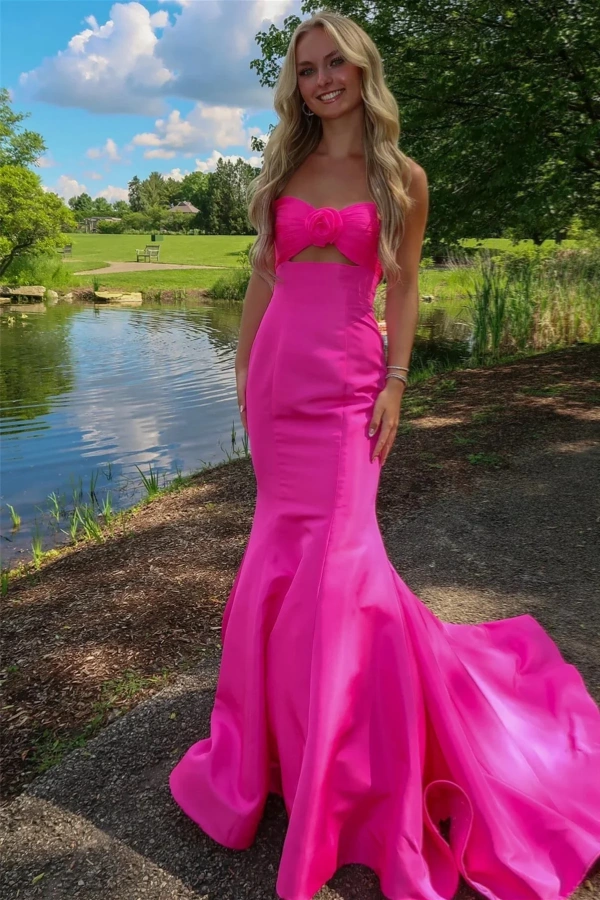 Sweetheart Mermaid Pink Satin Prom Dress Party Dress TP1369-Tirdresses