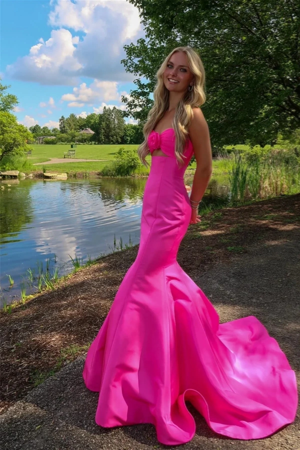 Sweetheart Mermaid Pink Satin Prom Dress Party Dress TP1369-Tirdress