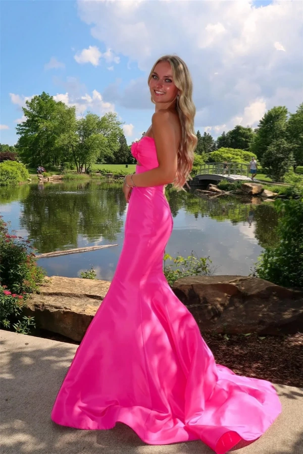 Sweetheart Mermaid Pink Satin Prom Dress Party Dress TP1369-Tirdress
