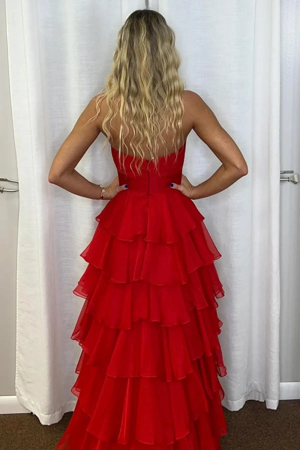 Sweetheart Strapless Chiffon Flower Long Prom Dress with Slit TP1371 -Tirdress