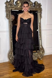 Sweetheart Strapless Chiffon Flower Long Prom Dress with Slit TP1371 -Tirdress