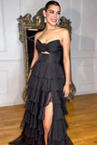 Sweetheart Strapless Chiffon Flower Long Prom Dress with Slit TP1371 -Tirdress