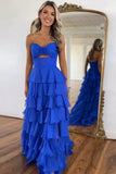 Sweetheart Strapless Chiffon Flower Long Prom Dress with Slit TP1371-Tirdress