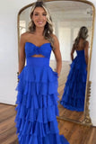 Sweetheart Strapless Chiffon Flower Long Prom Dress with Slit TP1371 -Tirdress