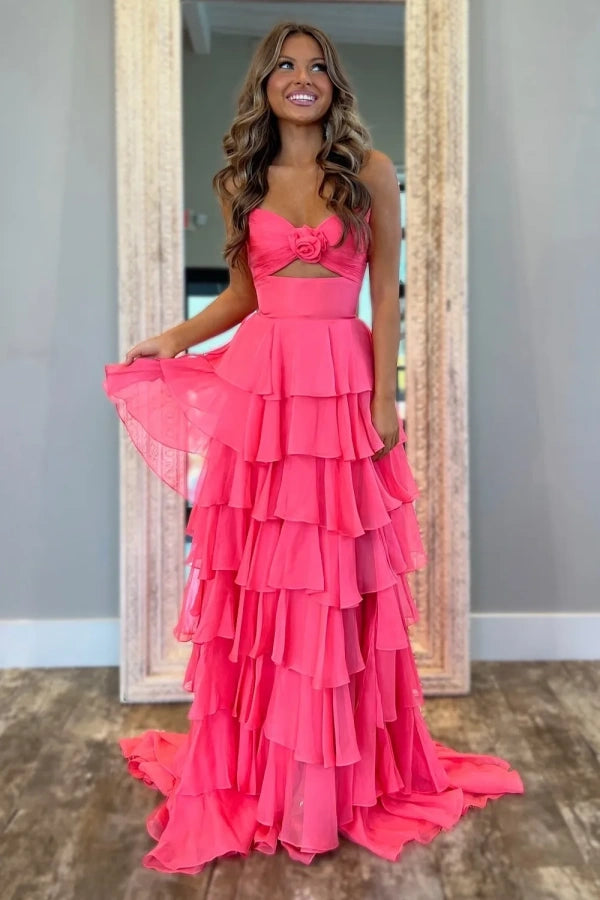 Sweetheart Strapless Chiffon Flower Long Prom Dress with Slit TP1371 -Tirdress