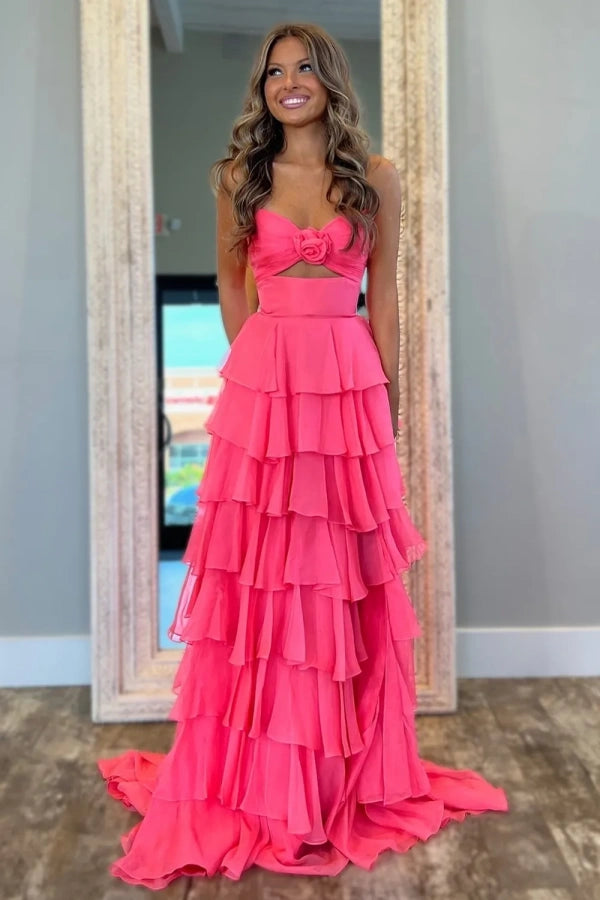 Sweetheart Strapless Chiffon Flower Long Prom Dress with Slit TP1371 -Tirdress