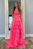 Sweetheart Strapless Chiffon Flower Long Prom Dress with Slit TP1371 -Tirdress