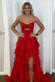 Sweetheart Strapless Chiffon Flower Long Prom Dress with Slit TP1371 -Tirdress