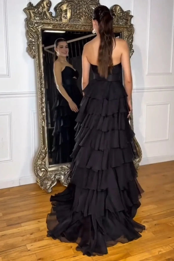 Sweetheart Strapless Chiffon Flower Long Prom Dress with Slit TP1371 -Tirdress