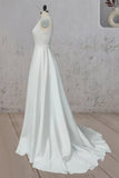 White A-Line V Neck Straps Satin Elegant Wedding Dress TD003-Tirdress