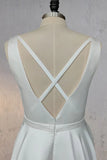 White A-Line V Neck Straps Satin Elegant Wedding Dress TD003-Tirdress