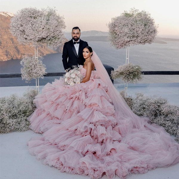 Layers Tulle Ball Gown Wedding Dress Drama Pink Wedding Dress TN333