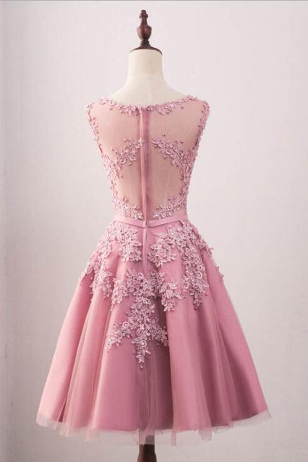 A-Line Crew Knee-Length Tulle Homecoming Dress With Appliques TR0211 - Tirdress