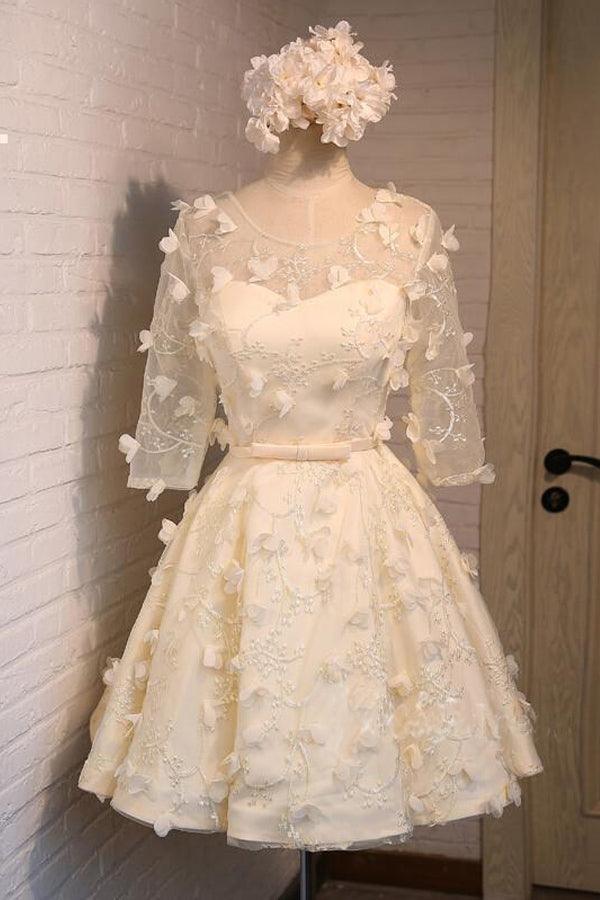A-Line Half Sleeves Tulle Homecoming Dress With Appliques TR0204 - Tirdress